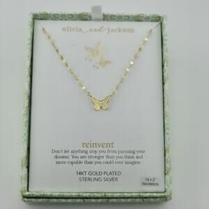 olivia and jackson Butterfly Necklace 14KT Gold Plated Sterling Silver 16+2" NIB